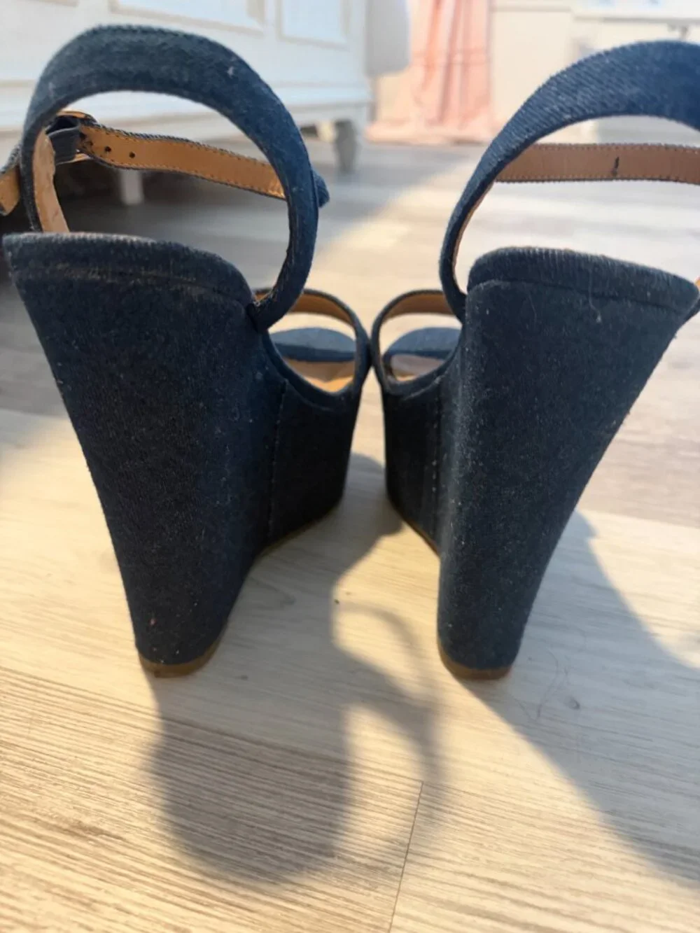 Breckelle's Blue Denim Ankle-Sttrap Platform Wedge Sandals